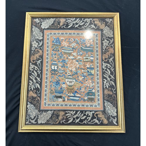 441B - Antique chinese silk embroidery panel framed