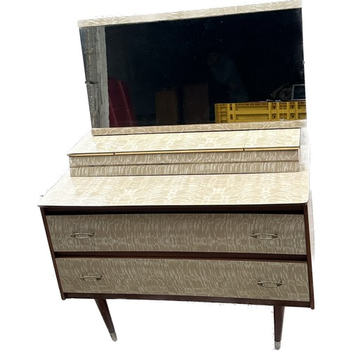 391 - Vintage 60's melamine dressing table and mirror measures approx 28 inches tall by 40 inches wide