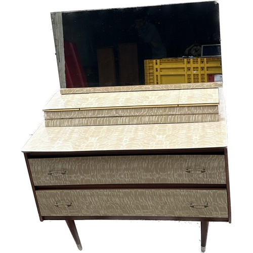 391 - Vintage 60's melamine dressing table and mirror measures approx 28 inches tall by 40 inches wide