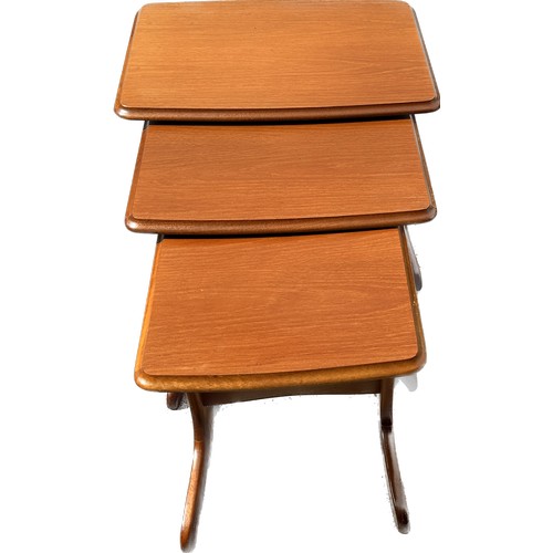 382 - Teak nest of tables measures approx 18 inches tall by 22 inches wide