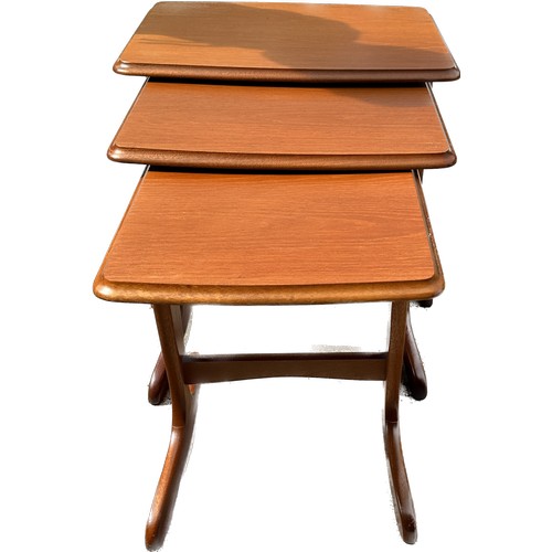 382 - Teak nest of tables measures approx 18 inches tall by 22 inches wide