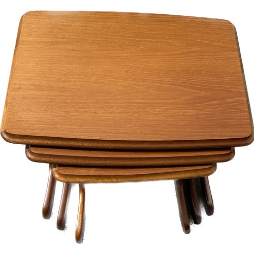 382 - Teak nest of tables measures approx 18 inches tall by 22 inches wide