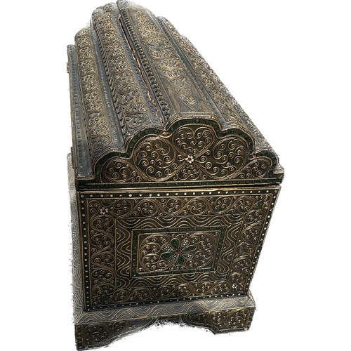 396 - Four Oriental inlaid graduating chests largest measures 19 inches tall by 24 inches wide