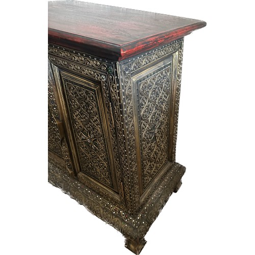 390 - Oriental inlaid 2 door cabinet measures approx 29 inches tall by 22 inches wide