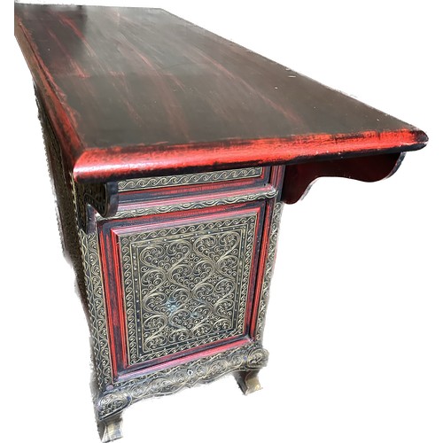 393 - Oriental inlaid table with 1 door and 1 drawer measures approx 30 inches tall by 41 inches wide