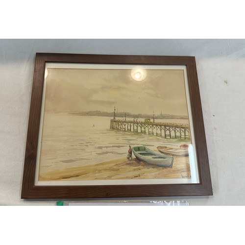 33 - Framed signed Harwich Pier water colour with COA measures approximately 13 inches wide 11 inches tal... 