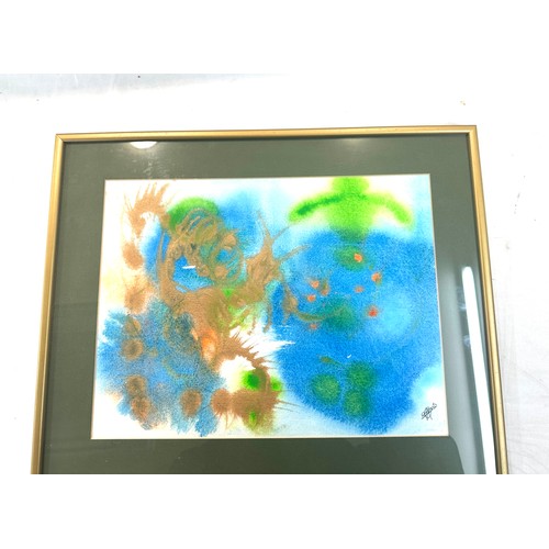 90 - Unique framed signed oil pastel, frame measures approximately 15.5 inches by 19 inches