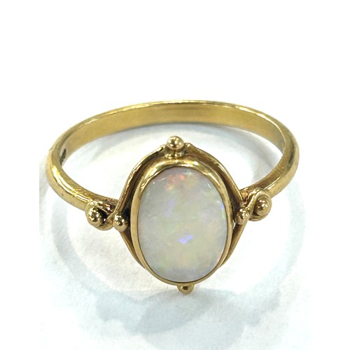 71 - Ladies 18ct gold opal set dress ring, ring size approximately R, weight 3 grams