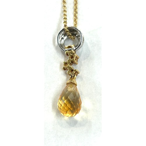 76 - Ladies 9ct gold diamond and citrine set necklace and earring set total weight approx 5.7 grams