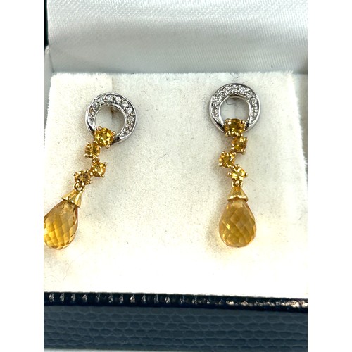 76 - Ladies 9ct gold diamond and citrine set necklace and earring set total weight approx 5.7 grams