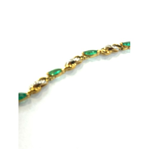 59 - 18ct Gold diamond and emerald bracelet, hallmarked, total weight 7.7grams 17cm length