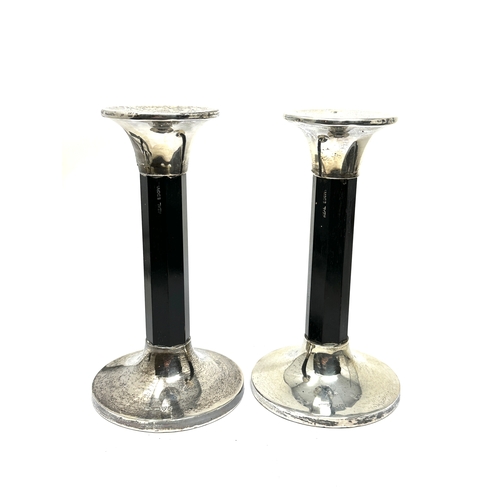 29 - Pair of Vintage silver & ebony candlesticks measure approx height 15cm chester silver hallmarks