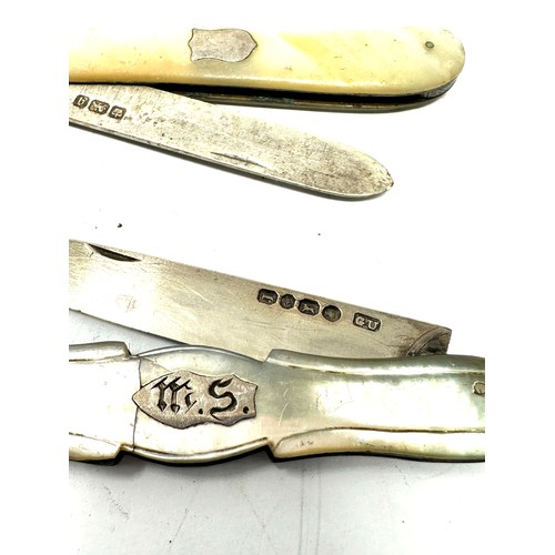 42 - 4 antique silver & m.o.p fruit knives