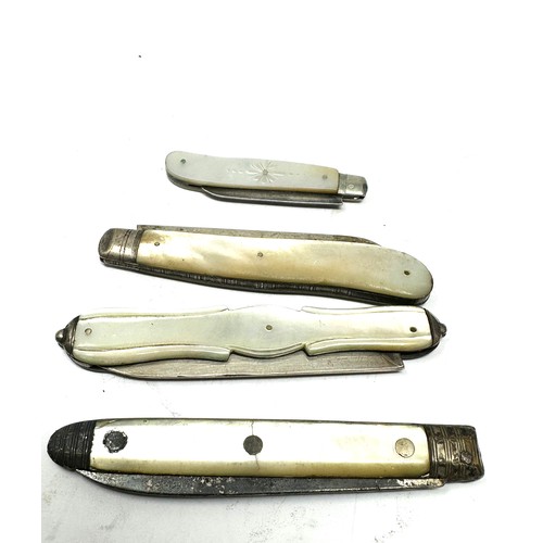 42 - 4 antique silver & m.o.p fruit knives