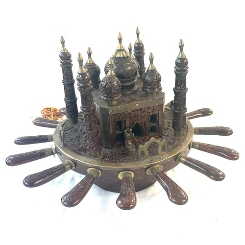 452 - Vintage carved Asian wooden cutlery mosque. Islamic taste, approximate height 12 inches, Diameter 17... 