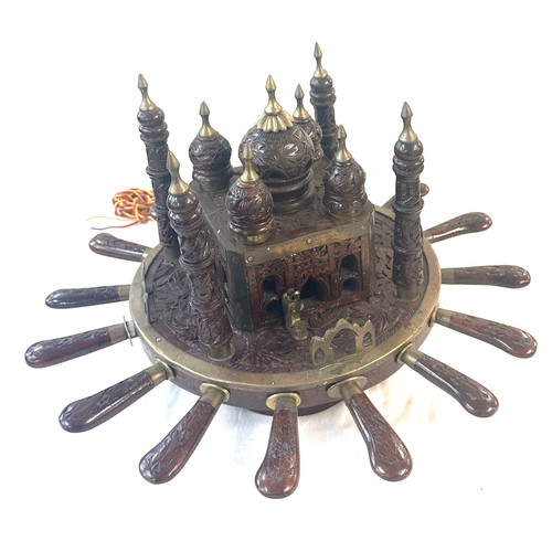 452 - Vintage carved Asian wooden cutlery mosque. Islamic taste, approximate height 12 inches, Diameter 17... 