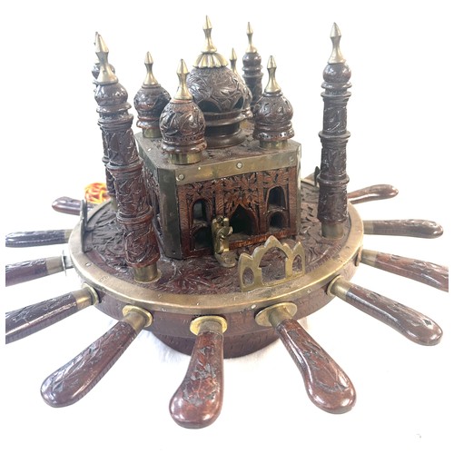 452 - Vintage carved Asian wooden cutlery mosque. Islamic taste, approximate height 12 inches, Diameter 17... 