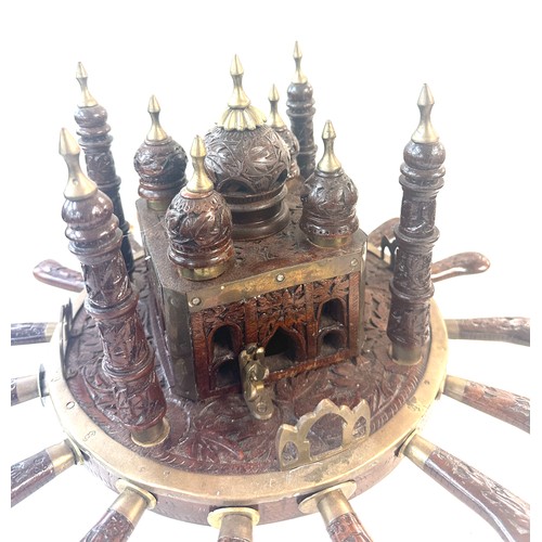 452 - Vintage carved Asian wooden cutlery mosque. Islamic taste, approximate height 12 inches, Diameter 17... 