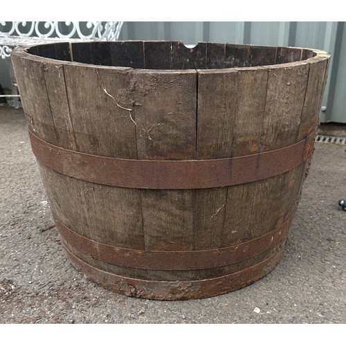 100M - Vintage oak barrel measures approximately 26 inches diameter 18 inches tall