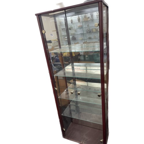 370 - 5 Shelf wood and glass display cabinet height 67 inches 25.5 inches wide 13 inches depth