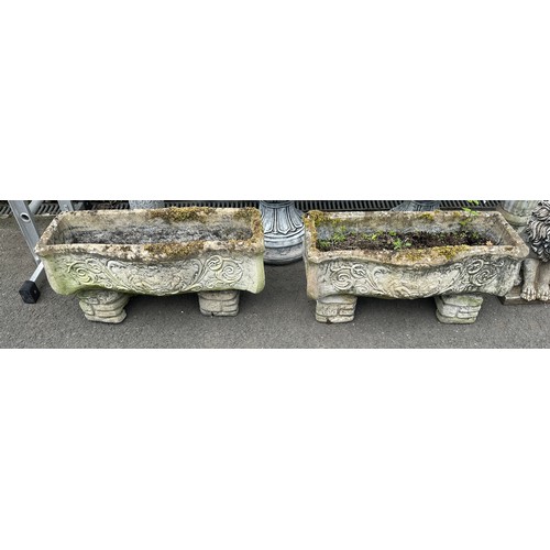 100Q - 2 Stone garden troughs measures approximately 13.5 inches tall 29 inches wide 12 inches depth