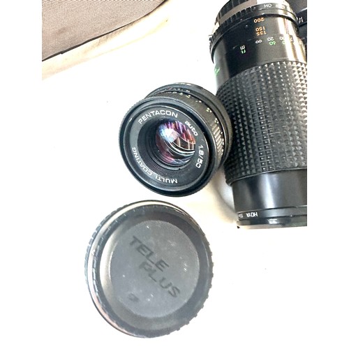 7 - Selection of camera lenses includes Auto revuenon lens no 746723, sirius 913622 lens, Petcon auto le... 