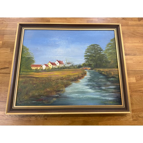 32 - Framed painting on canvas signed George Hammon 83, measures 22.5 inches wide 18.5 inches tall