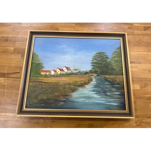 32 - Framed painting on canvas signed George Hammon 83, measures 22.5 inches wide 18.5 inches tall