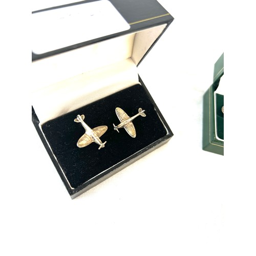 437 - 2 Pairs of silver cufflinks includes Tigers and Planes