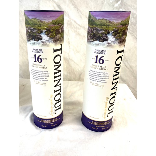 535 - 2 bottles of new and sealed Tomintoul 16 Year Old Single Malt Whisky, 70 cl bottles