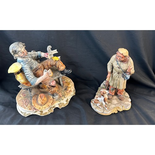 573 - Two Capodimonte porcelain figures one man and his dog and one other largest measures approx 11 inche... 