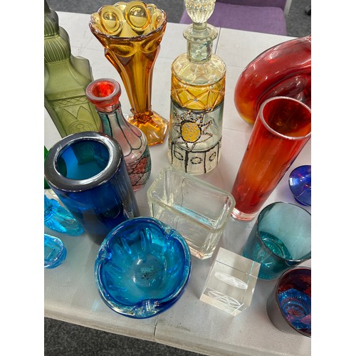 41 - Selection of vintage and later coloured glass includes decanters etc