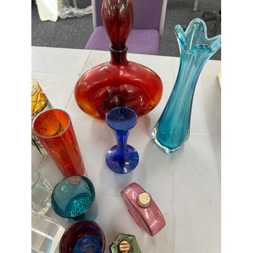 41 - Selection of vintage and later coloured glass includes decanters etc