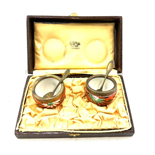 447 - Cased set hand painted french condiment set, marks to base