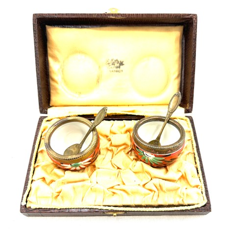 447 - Cased set hand painted french condiment set, marks to base