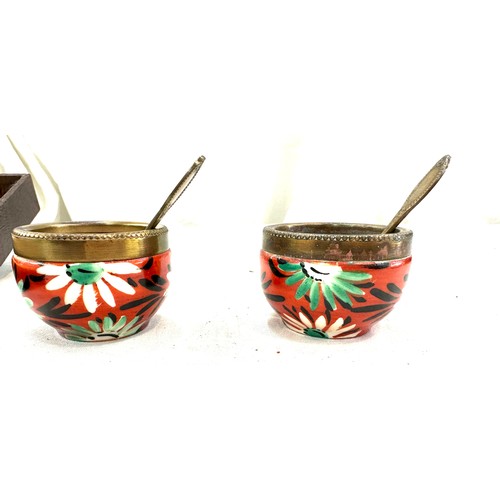 447 - Cased set hand painted french condiment set, marks to base