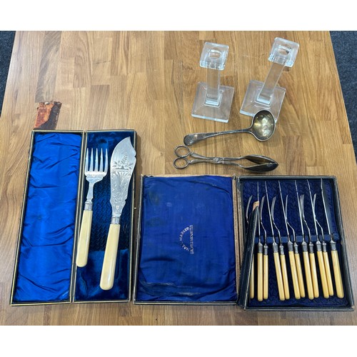 98 - Selection of miscellaneous includes silver rimmed cutlery etc