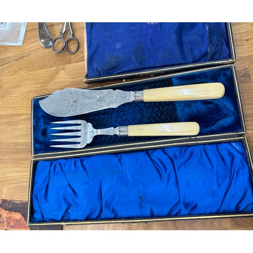 98 - Selection of miscellaneous includes silver rimmed cutlery etc