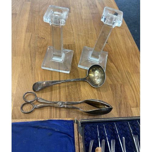 98 - Selection of miscellaneous includes silver rimmed cutlery etc