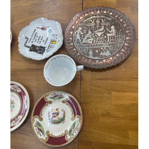 68 - Selection of collectors plates includes brass Egyptian plate etc