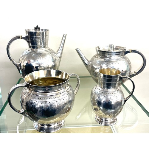 487 - Antique silver Martin, Hall & Co (Richard Martin & Ebenezer Hall) tea service, hallmarked, date lett... 