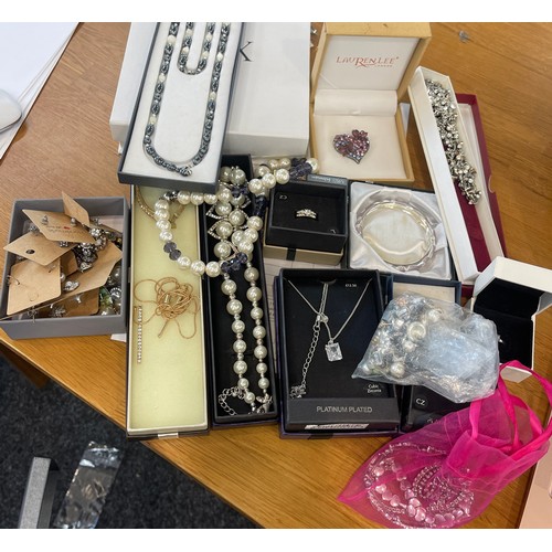 449 - Large selection of assorted costume jewellery includes 2 silver pieces, necklaces, earrings, mostly ... 