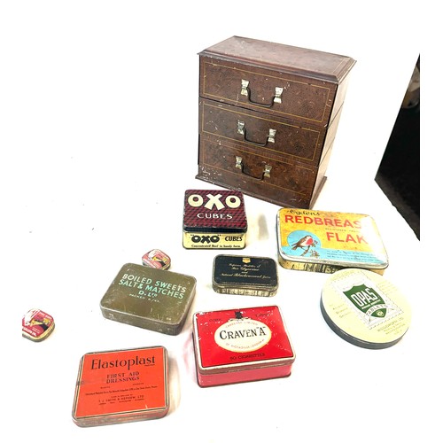 99 - Selection of vintage tins and a storage cabinet