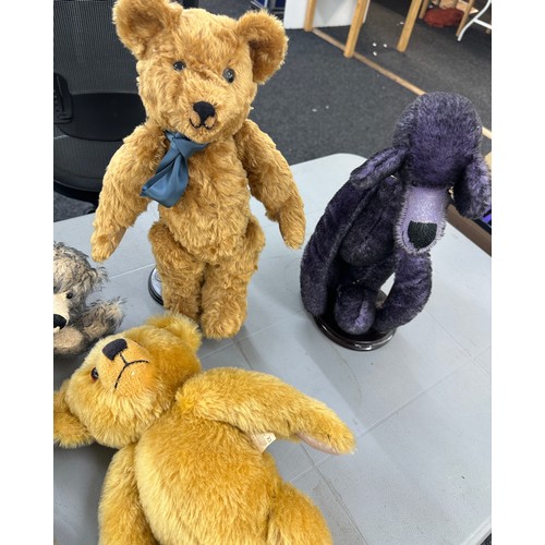 134 - Selection of vintage and later teddies includes Gund cat, Deans rag book, big softies, Buggins bear ... 