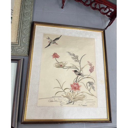 137 - Selection of vintage framed chinese silks etc