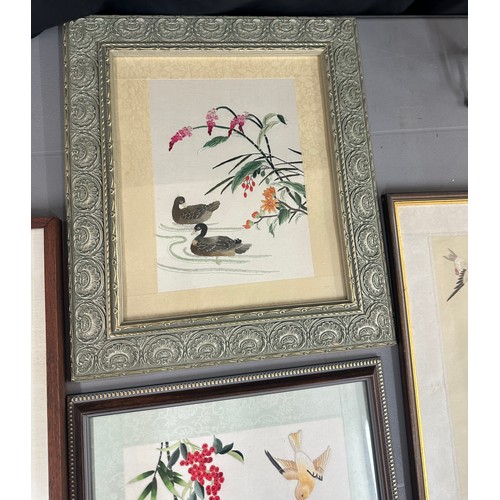 137 - Selection of vintage framed chinese silks etc