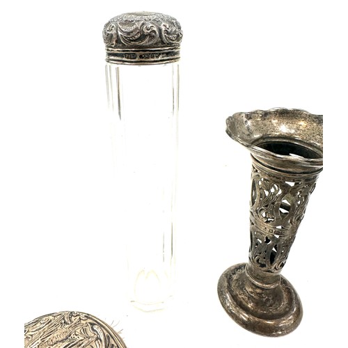 488 - Selection of vintage and later silver items includes brush, candle sticks etc