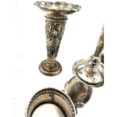 488 - Selection of vintage and later silver items includes brush, candle sticks etc