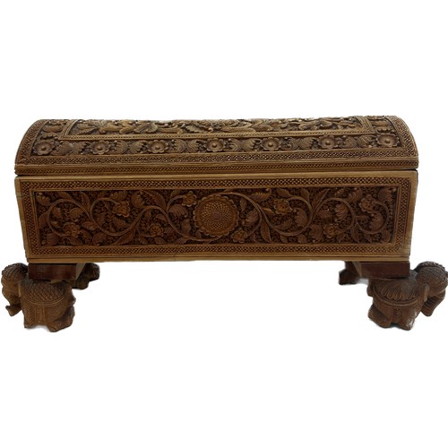 568 - Antique carved Indian Sandalwood casket, approximate width 27cm