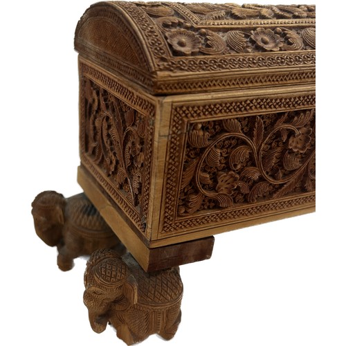 568 - Antique carved Indian Sandalwood casket, approximate width 27cm